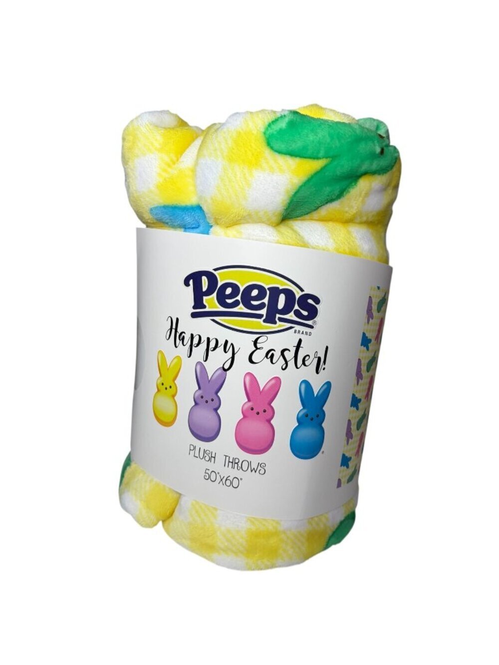 Peeps Brand Happy Easter Plush Throw Blanket 50x60 Yellow Gingham Bunny New